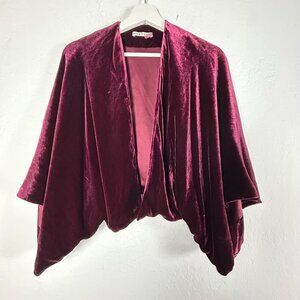 Alice + Olivia Womens Burgundy Velvet Kimono Cardigan Sweater Medium Silk Blend